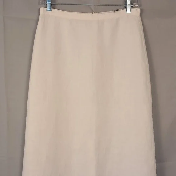ZARA S 100% White Linen Maxi Skirt A-Line High Waist Back Slit Summer Beach - Picture 2 of 6